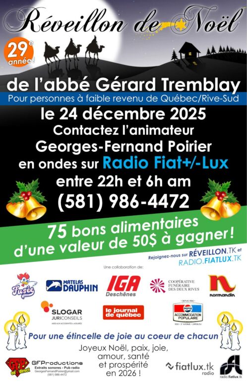 29e Réveillon de Noël de l'abbé Gérard Tremblay – Le 24 décembre 2025 de 22h à 6h du matin sur Radio Fiat+⁄-Lux