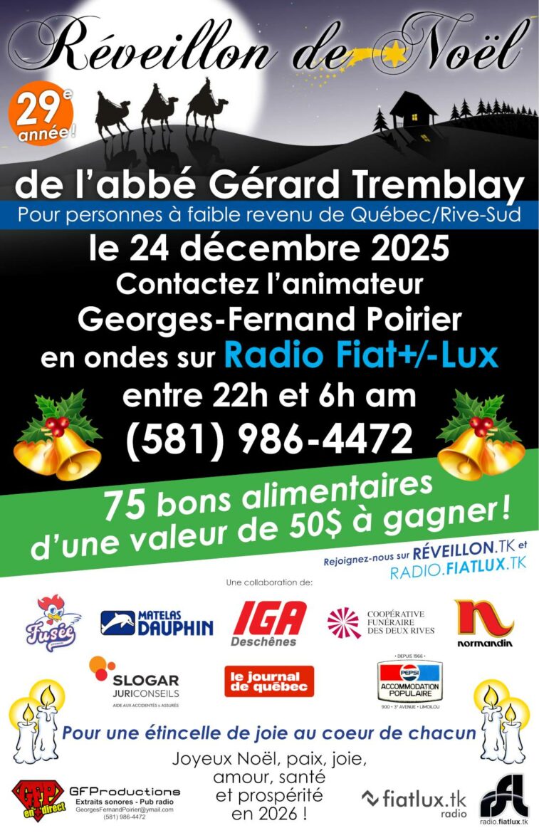 29e Réveillon de Noël de l'abbé Gérard Tremblay – Le 24 décembre 2025 de 22h à 6h du matin sur Radio Fiat+⁄-Lux